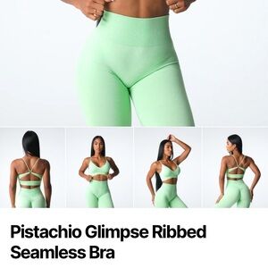 Pistachio Glimpse Ribbed Seamless Bra,  Size Large